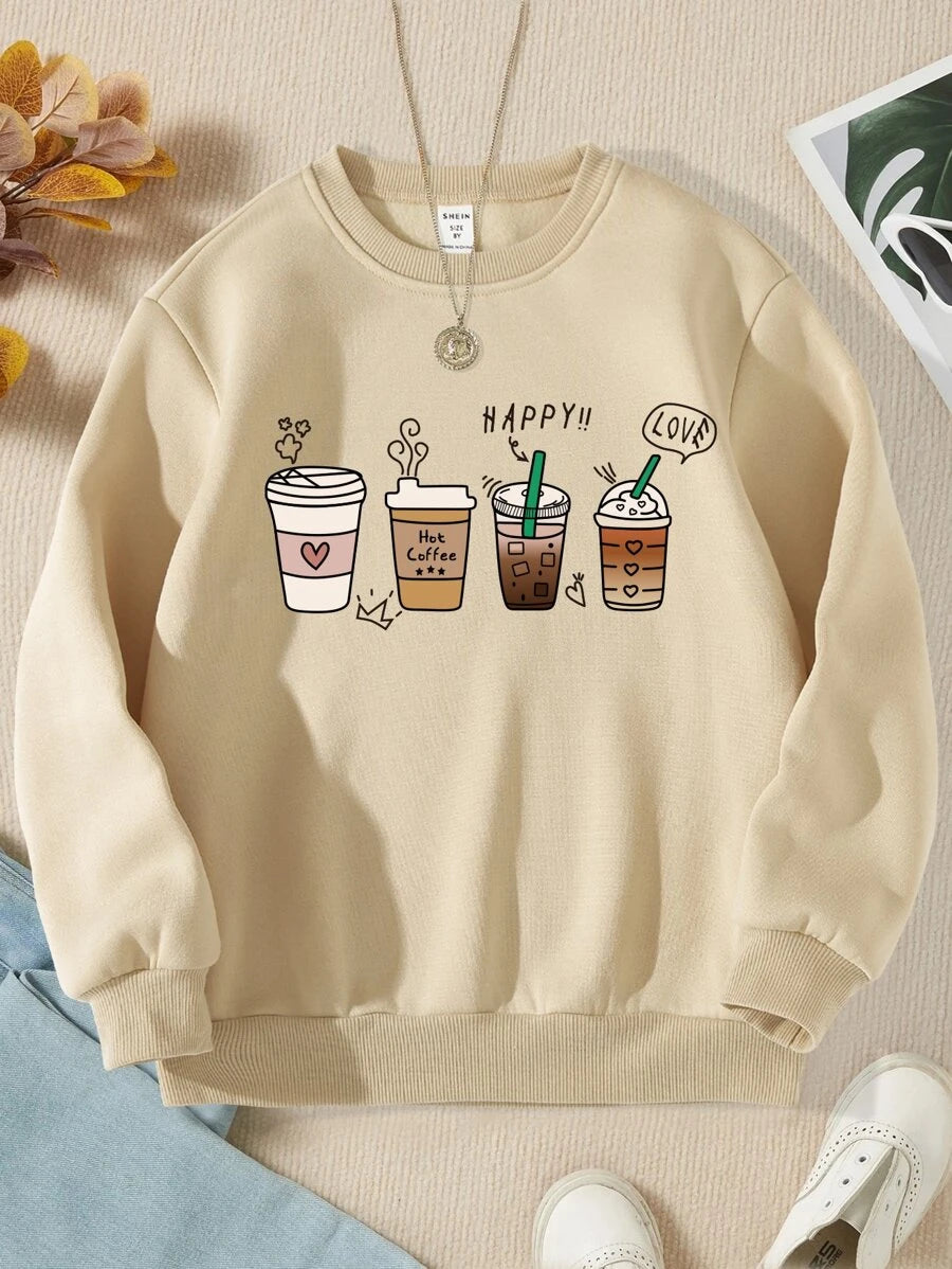 Happy Love Printed Beige Sweatshirt