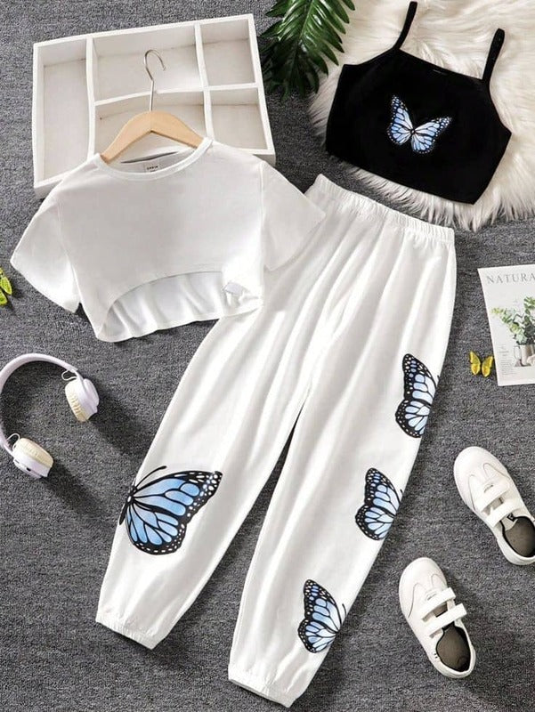 3 pc Tracksuit With Blue Butterfly Print