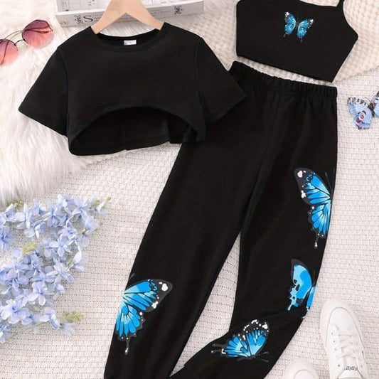 3 pc Tracksuit With Blue Butterfly Print