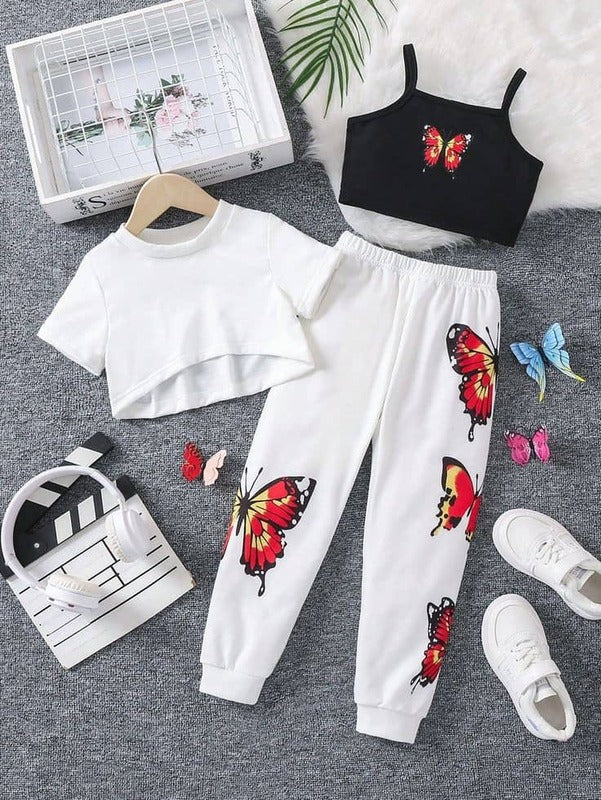3 pc Tracksuit With Orange Butterfly Print