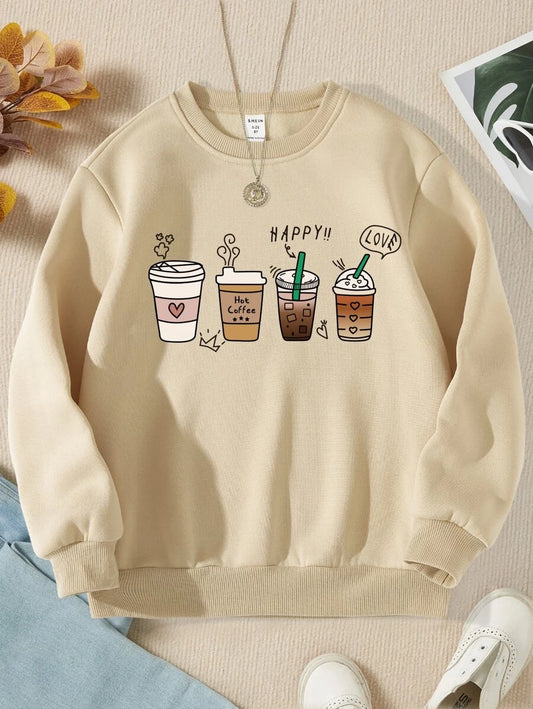Happy Love Printed Beige Sweatshirt