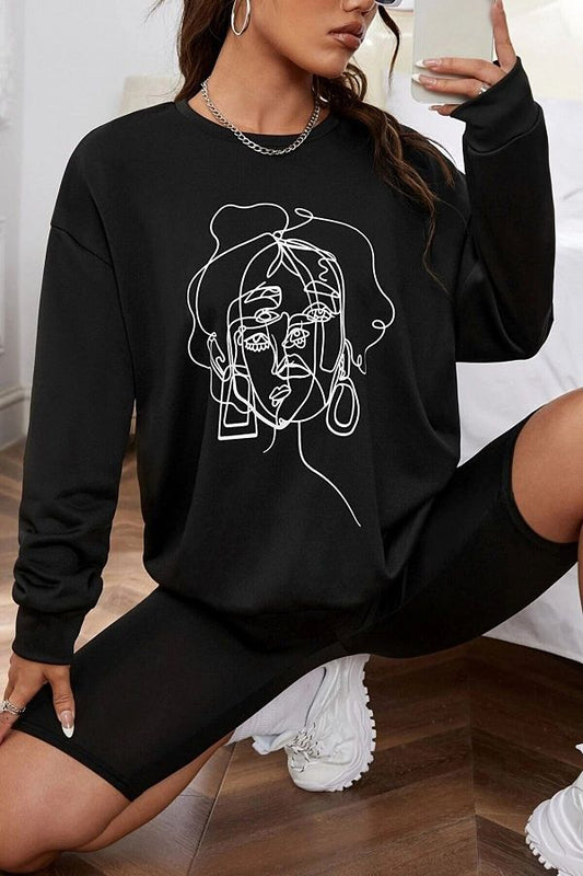 Girl Sketch Printed Sweatshirt