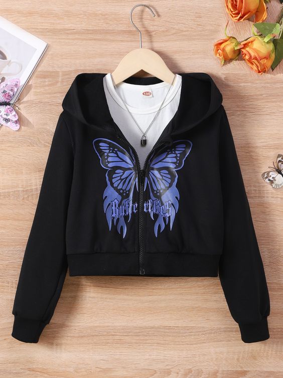 Butterflies Crop Zipper Hoodie