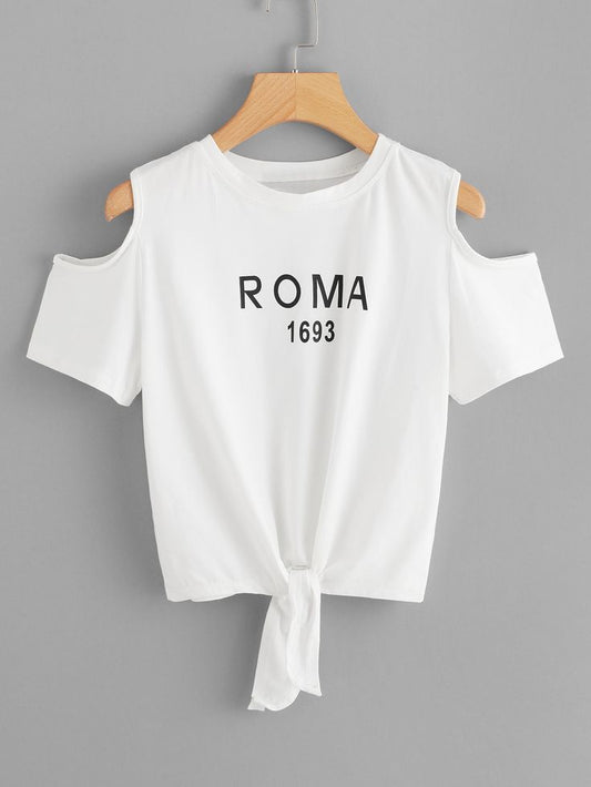 Roma Cold Shoulder Knot Top